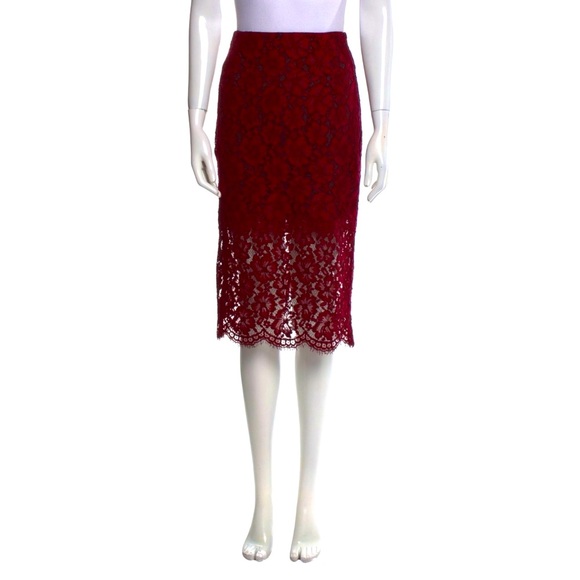 Sandro Paris - Women's Burgundy Lace Mid-Length Pencil Skirt - Size 1 - Picture 1 of 5